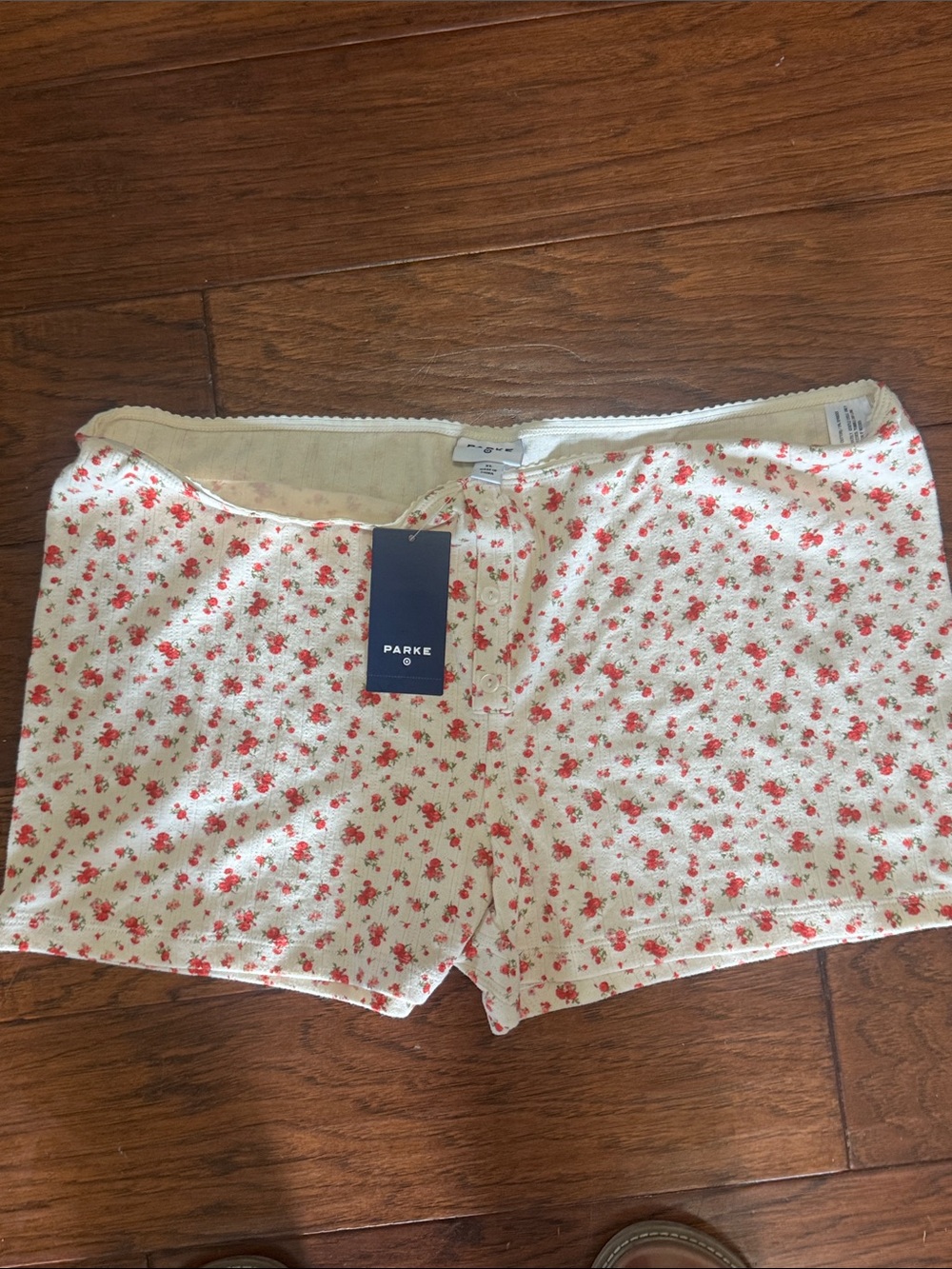 Parke Cream Shorts with Red Floral Print